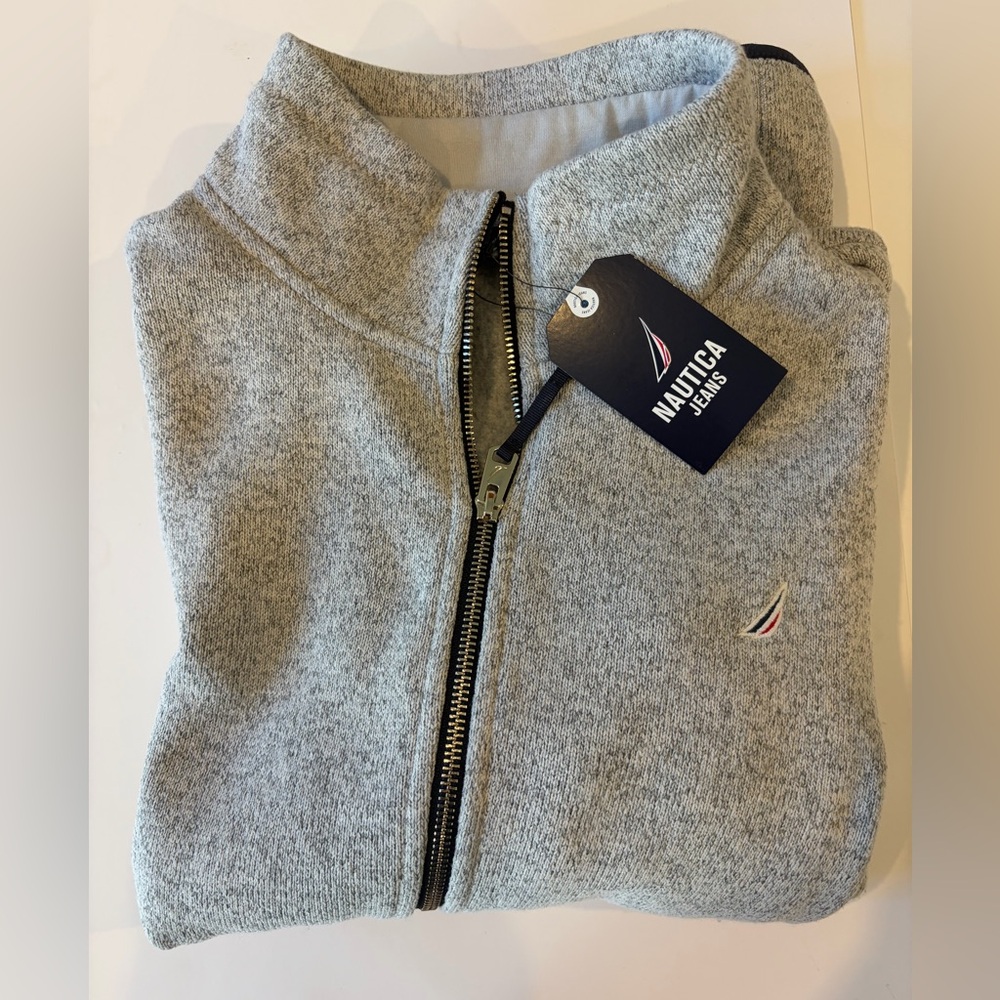 Nautica Jeans Full Zip Jacket Gray Men’s XL Fleece Sweater NWT